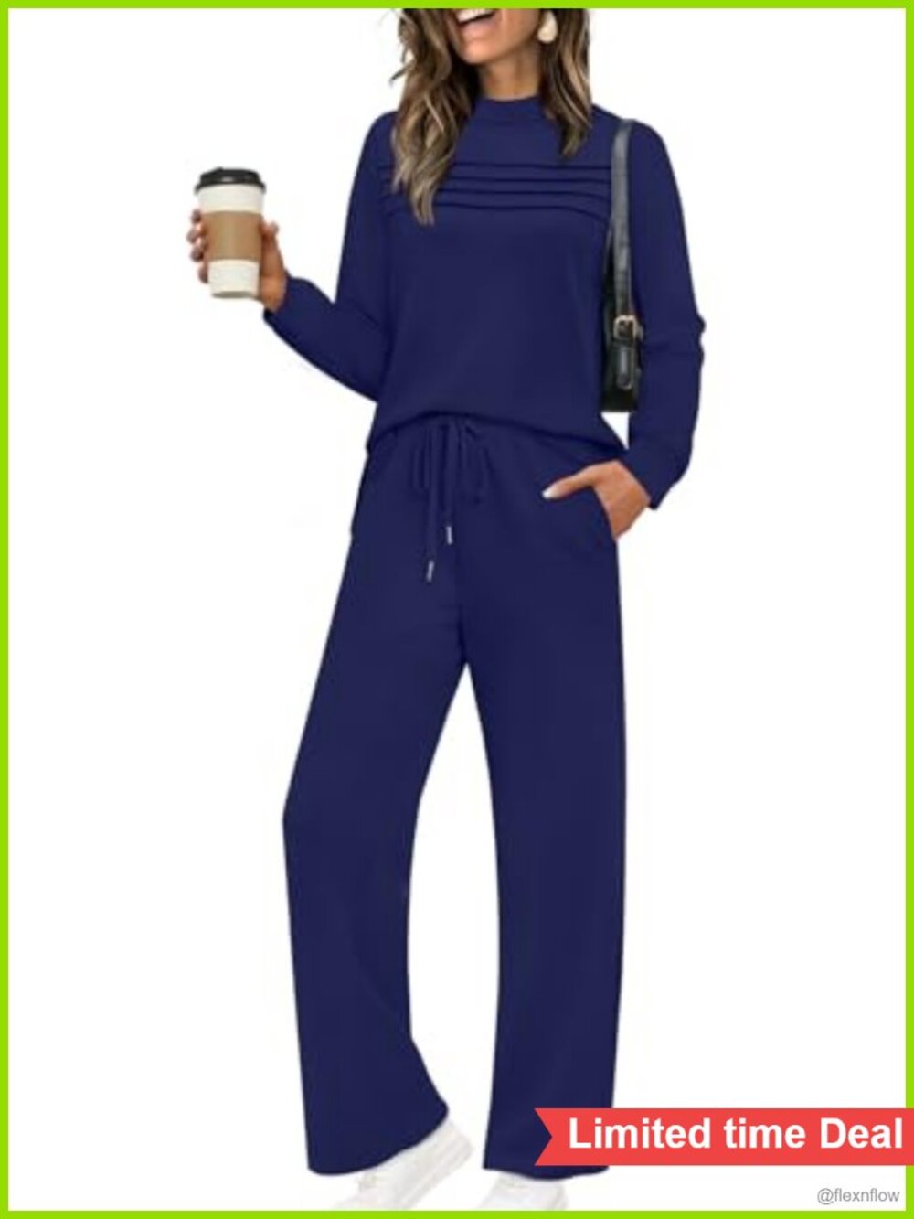 WIHOLL Two Piece Lounge Set Long Sleeve Top Wide Leg Crop Pants